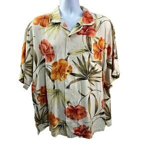 Vintage Hilo Hattie The Hawaiian Original Mens Shirt Large White Floral Paradise